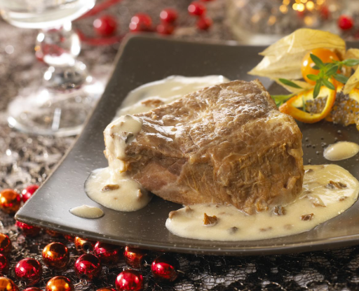 Fondant de pavé de veau aux éclats de morilles