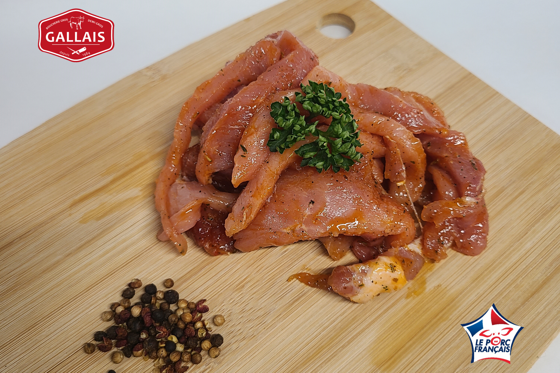 Emincé de porc mariné